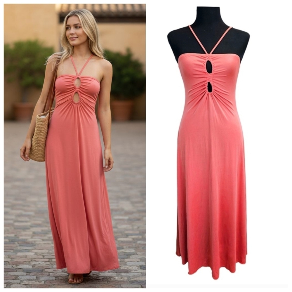 Sincerely Jules Coral Strappy Cutout Midi Dress Large Y2K Resort Vacation 2000s - Picture 14 of 14